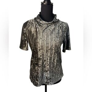 Loft Women’s Olive Green Velour Striped Mock Neck Top Size  XS